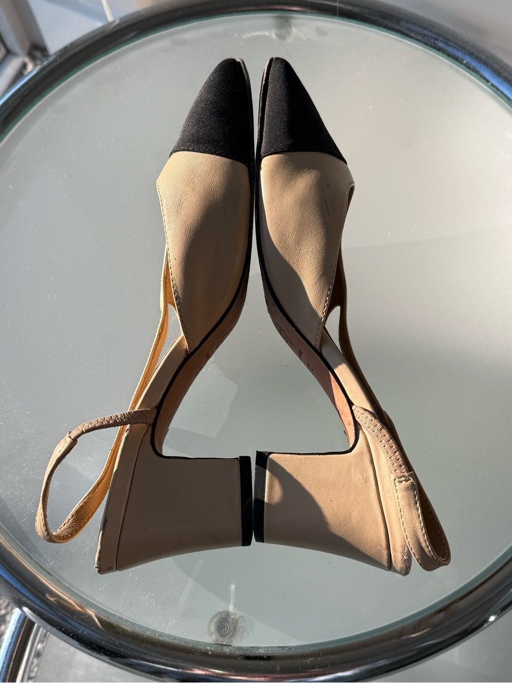 CHANEL Beige and Black Two-Tone Slingback Heels - Picture 10 of 12